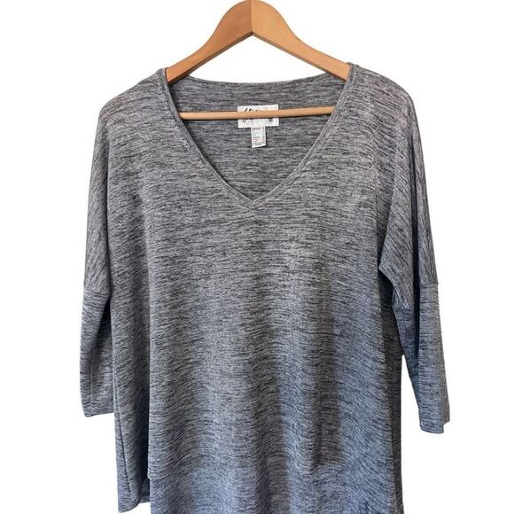 Joseph Ribkoff Layered 3/4 Sleeve V-Neck Tunic Top Silver Marled Gray Size 4 - Picture 3 of 12